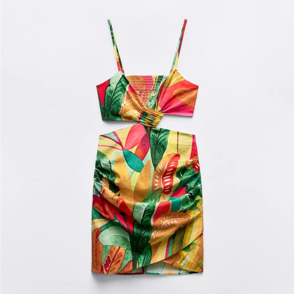 ZARA LINEN-BLEND TROPICAL DRESS